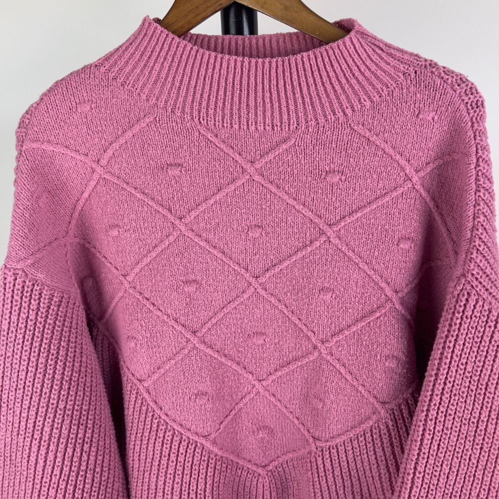 Cupio Womens XL Mauve Pink Mock Neck Cable Knit Bobble Chunky Sweater Oversized